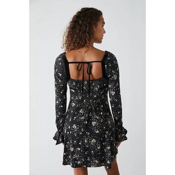 NWT Free People Tess Floral Print Long Sleeve Mini Dress in Black Combo, Size XS - Picture 8 of 16